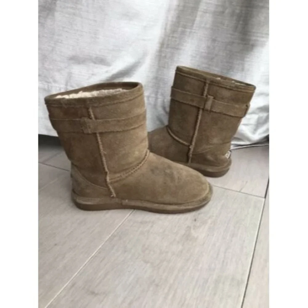BEARPAW Val Boot big girls 1 chestnut brown Leather Suede Wool Lining Sheepskin